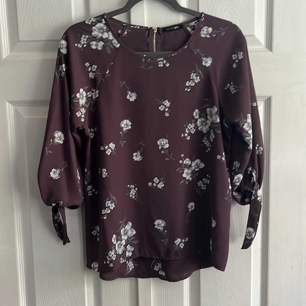 Purple Floral Quarter Sleeve Shirt